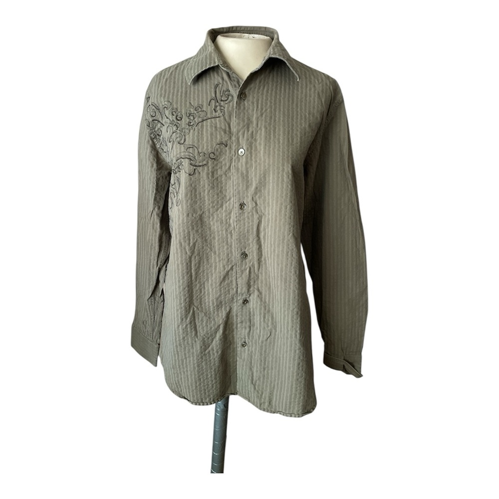 Calvin Klein Modern Fit Brown Embroidered Collared Cotton Shirt Size Medium